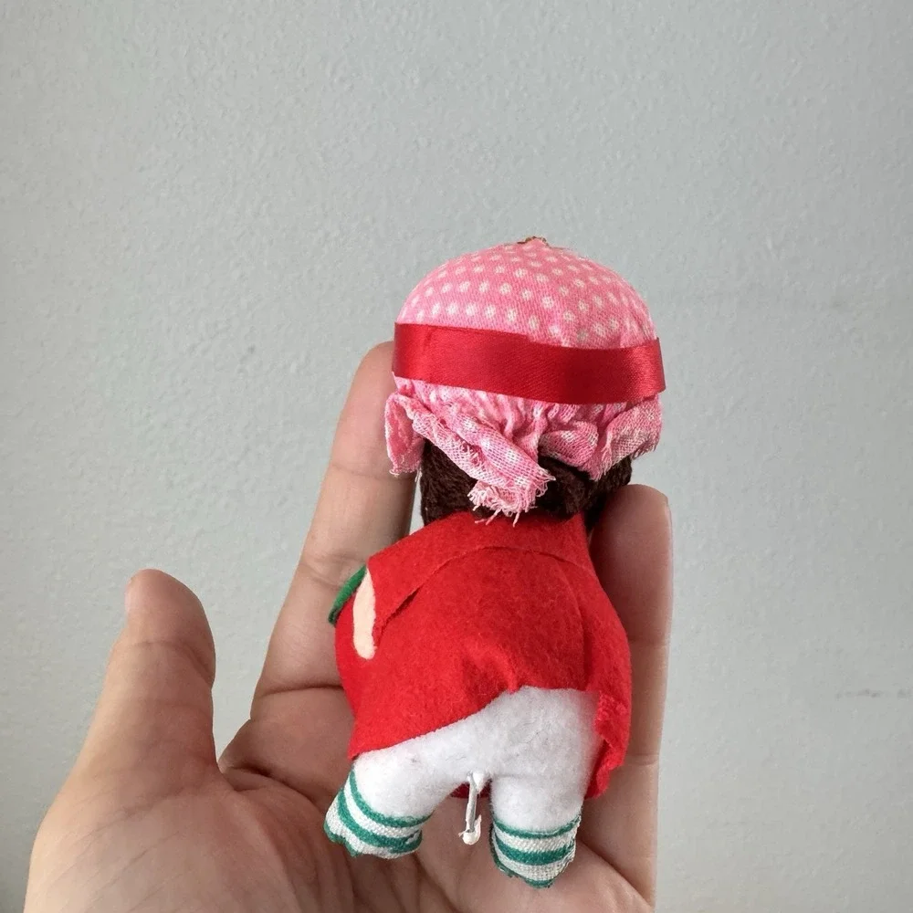 Vtg Strawberry Shortcake? Dolls Christmas Ornament Plush Felted Yarn Hair Kitsch